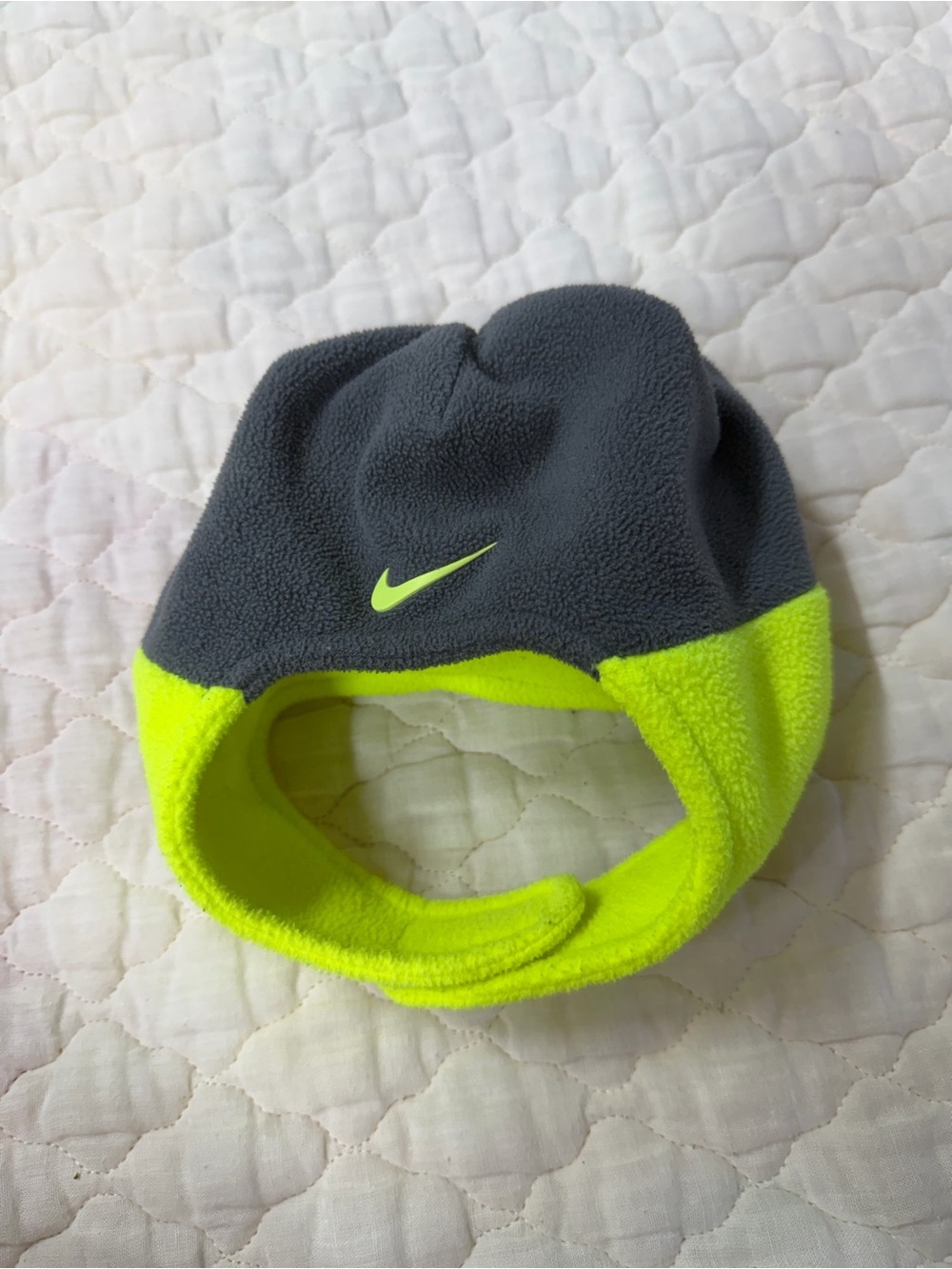 Nike Kids Gray and Neon green Fleece Hat infant size